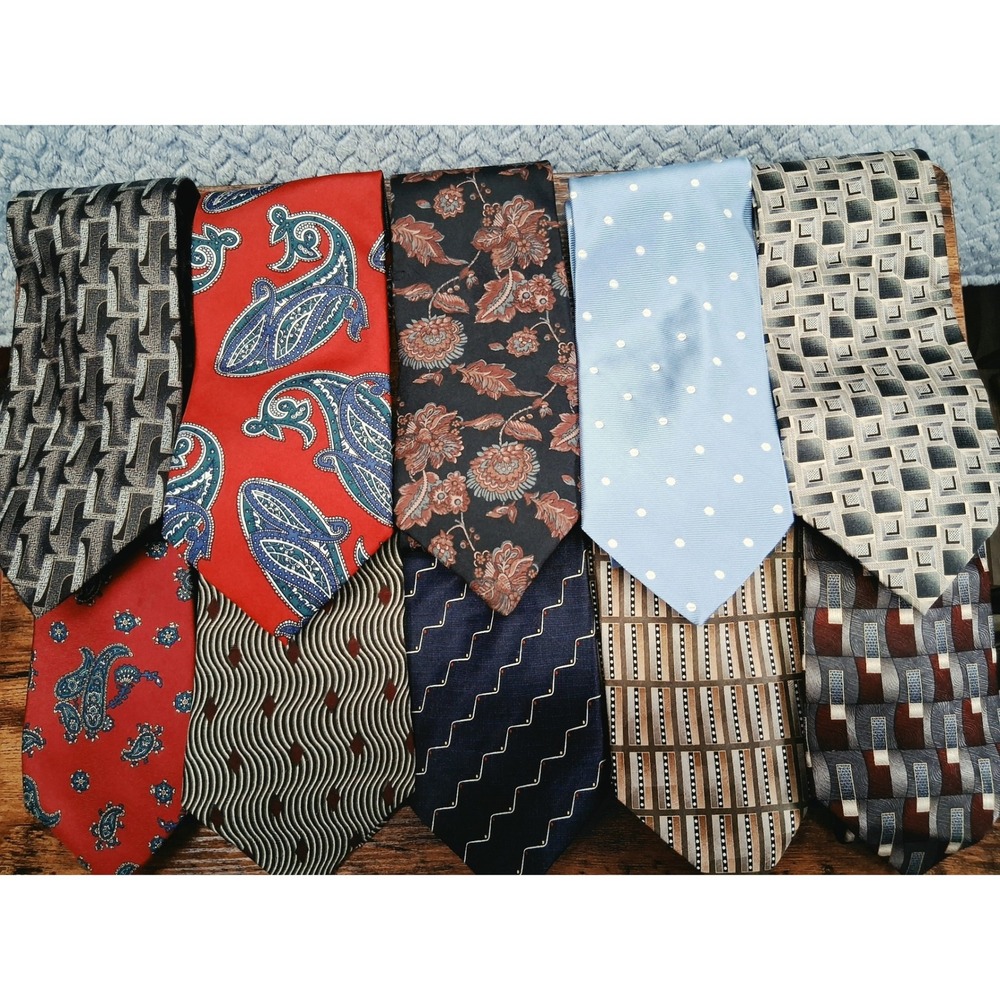 Mens Designer Silk Tie Lot 10pc Christian Dior Jos A Bank Nautica Pierre Cardin